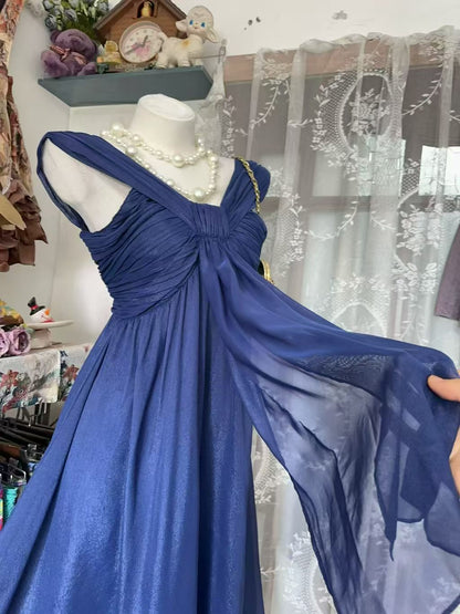 A Line Navy Blue Wedding Guest Dress Retro Evening Dress  J10850