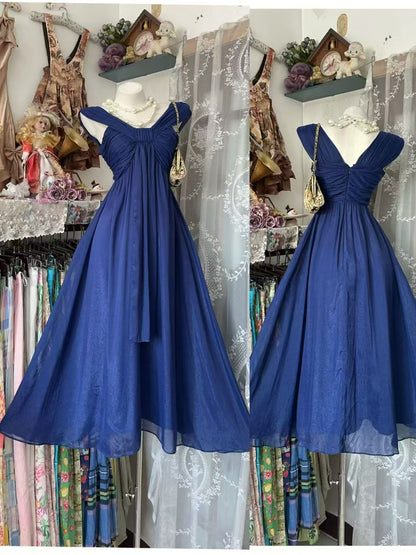 A Line Navy Blue Wedding Guest Dress Retro Evening Dress  J10850