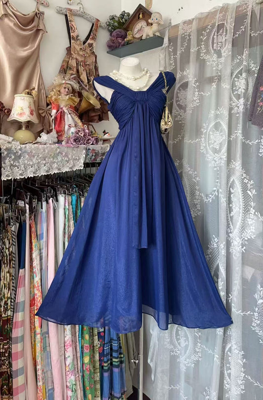 A Line Navy Blue Wedding Guest Dress Retro Evening Dress  J10850