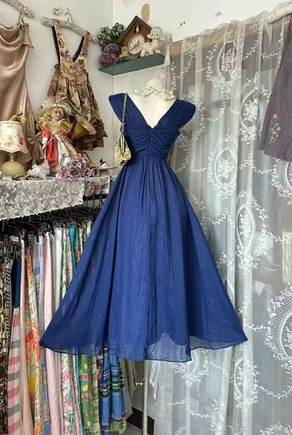 A Line Navy Blue Wedding Guest Dress Retro Evening Dress  J10850