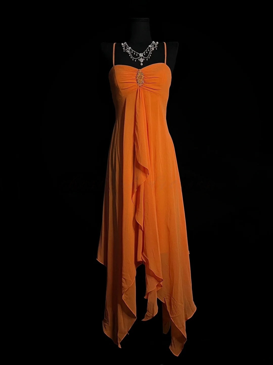 A Line Orange Chiffon Dress Open Back Party Gown J10164