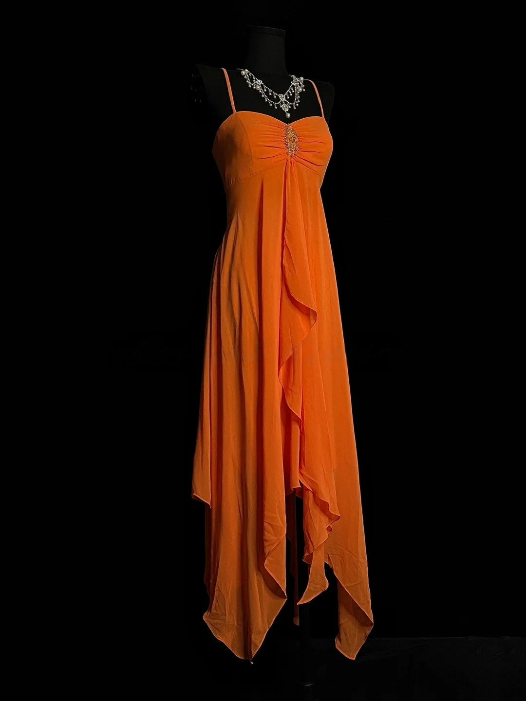 A Line Orange Chiffon Dress Open Back Party Gown J10164