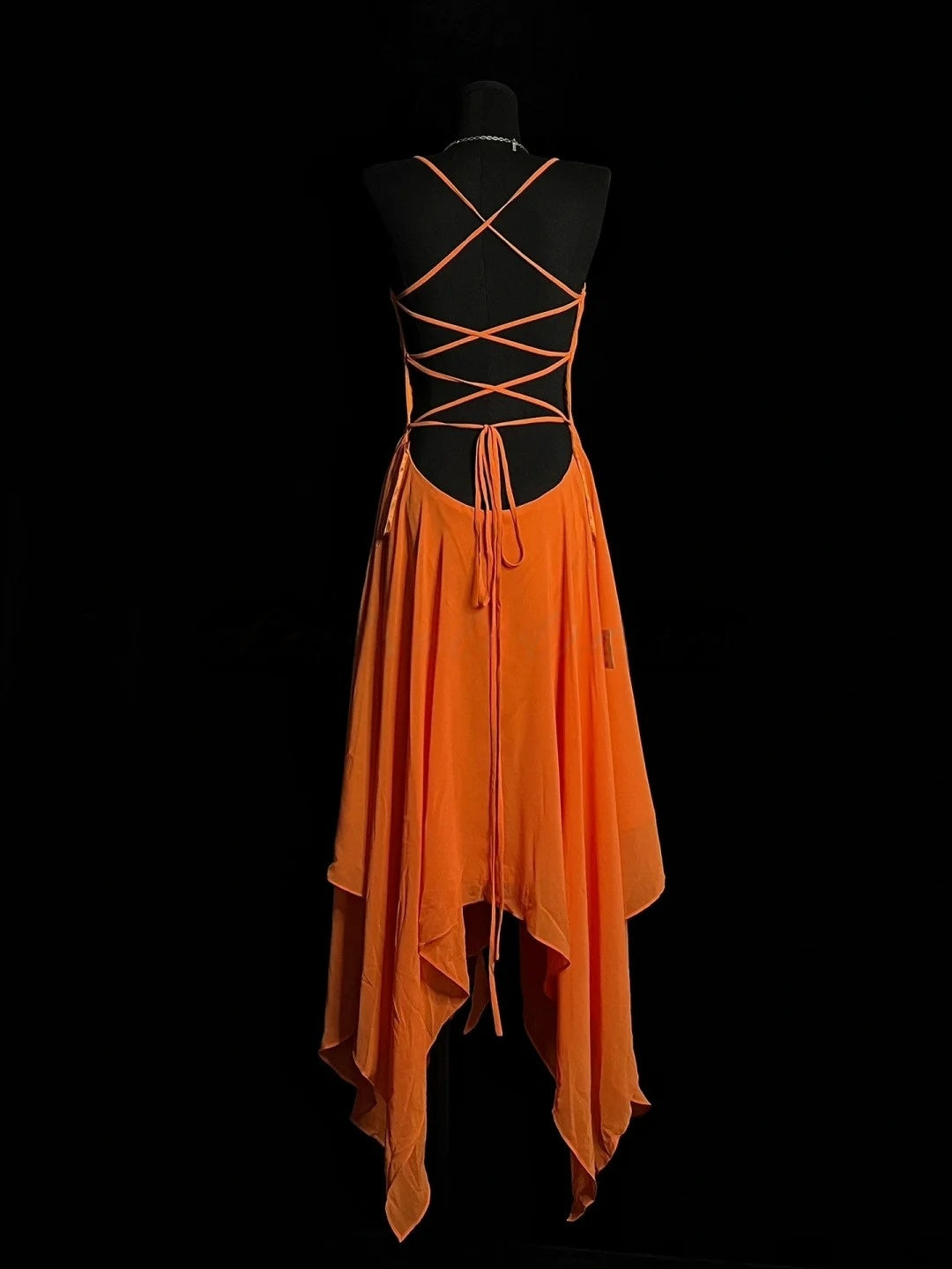 A Line Orange Chiffon Dress Open Back Party Gown J10164