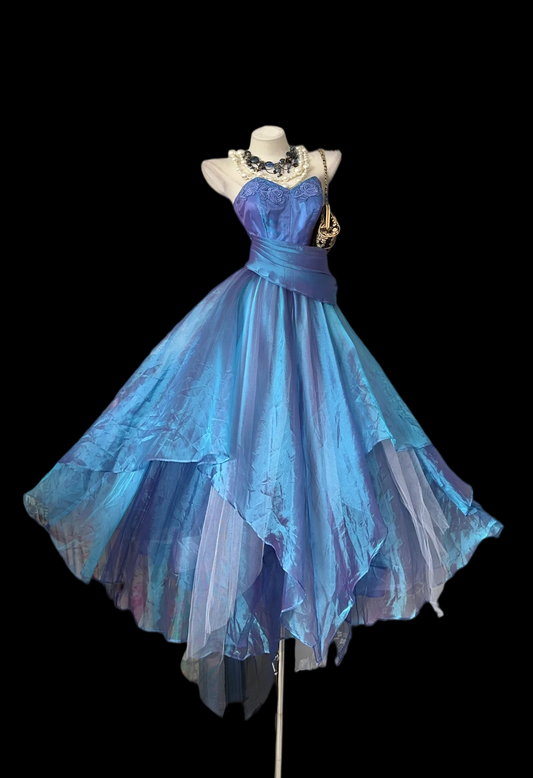 Trägerloses silbernes Vintage-Abendkleid, A-Linie, Geburtstagskleid J9370