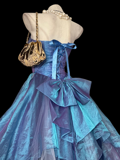 Robe de bal bustier violette en satin avec appliques, robe de soirée formelle J9413