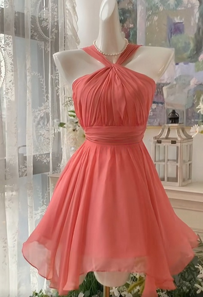 A Line Peach Chiffon Homecoming Dress Short Party Dress  J10979