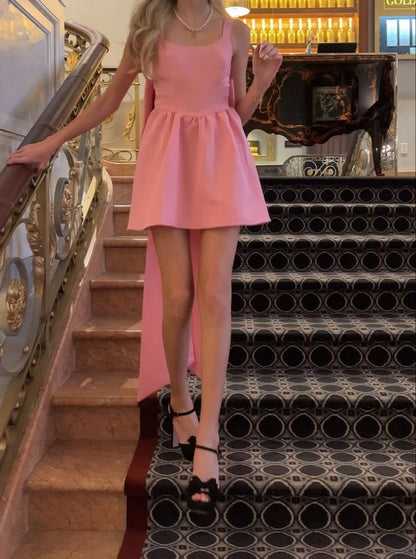 A Line Pink Birthday Dress With Bow Knot Short Homecoming Dress  J11511