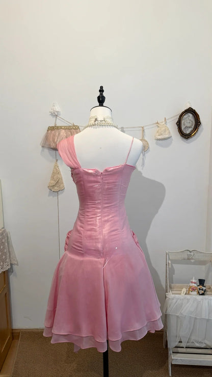 A Line Pink Chiffon Homecoming Dress Ruffled Short Dress  J10316