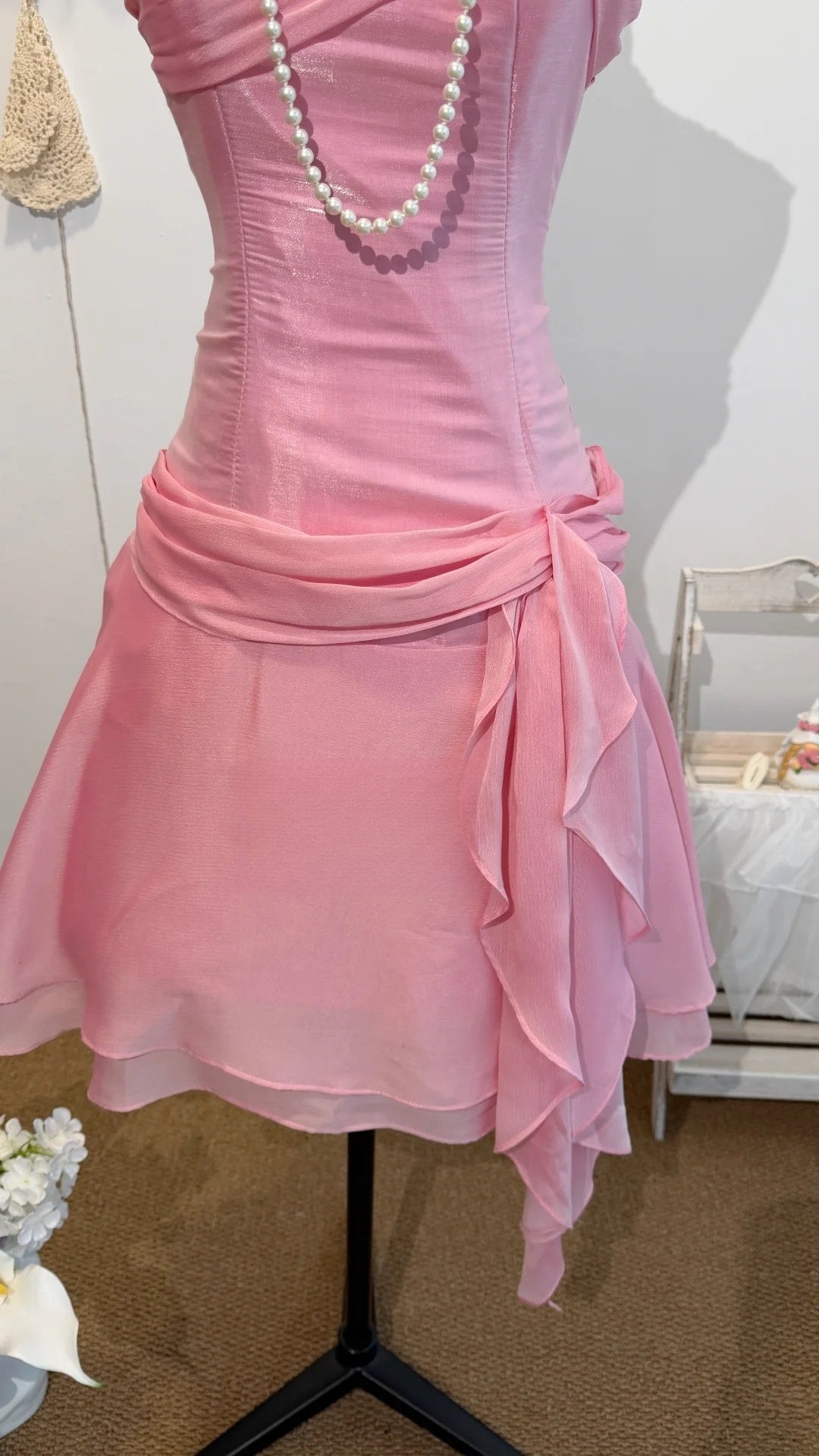 A Line Pink Chiffon Homecoming Dress Ruffled Short Dress  J10316