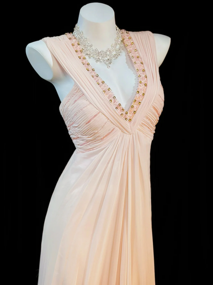A Line Pink Chiffon Prom Dress Beaded Formal Evening Gown J10057