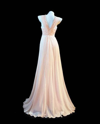 A Line Pink Chiffon Prom Dress Beaded Formal Evening Gown J10057