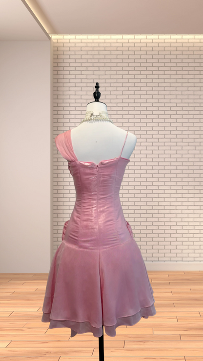 Trägerloses silbernes Vintage-Abendkleid, A-Linie, Geburtstagskleid J9370