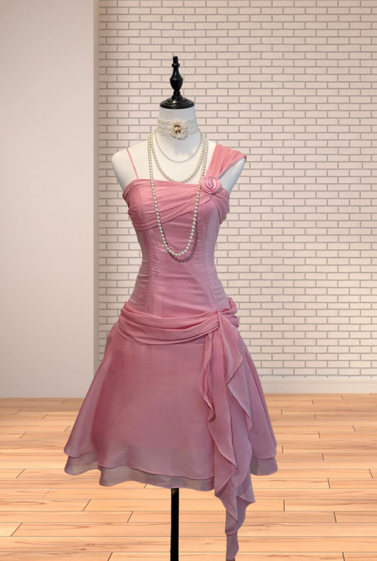 A Line Pink Chiffon Short Birthday Dress Cute Party Homecoming Dress J9883