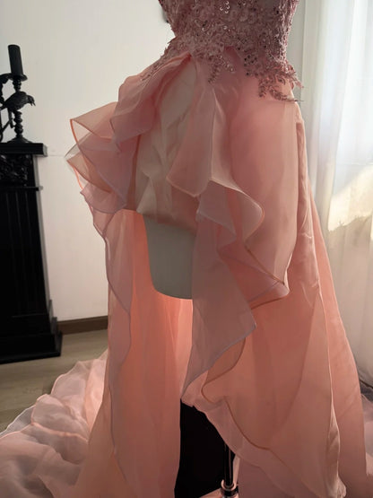 A Line Pink Formal Prom Dress With Beaded Appliques  J10639