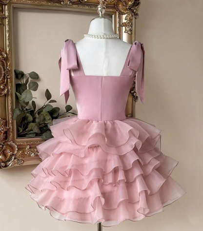 A Line Pink Homecoming Dress Layered Birthday Dress J11368