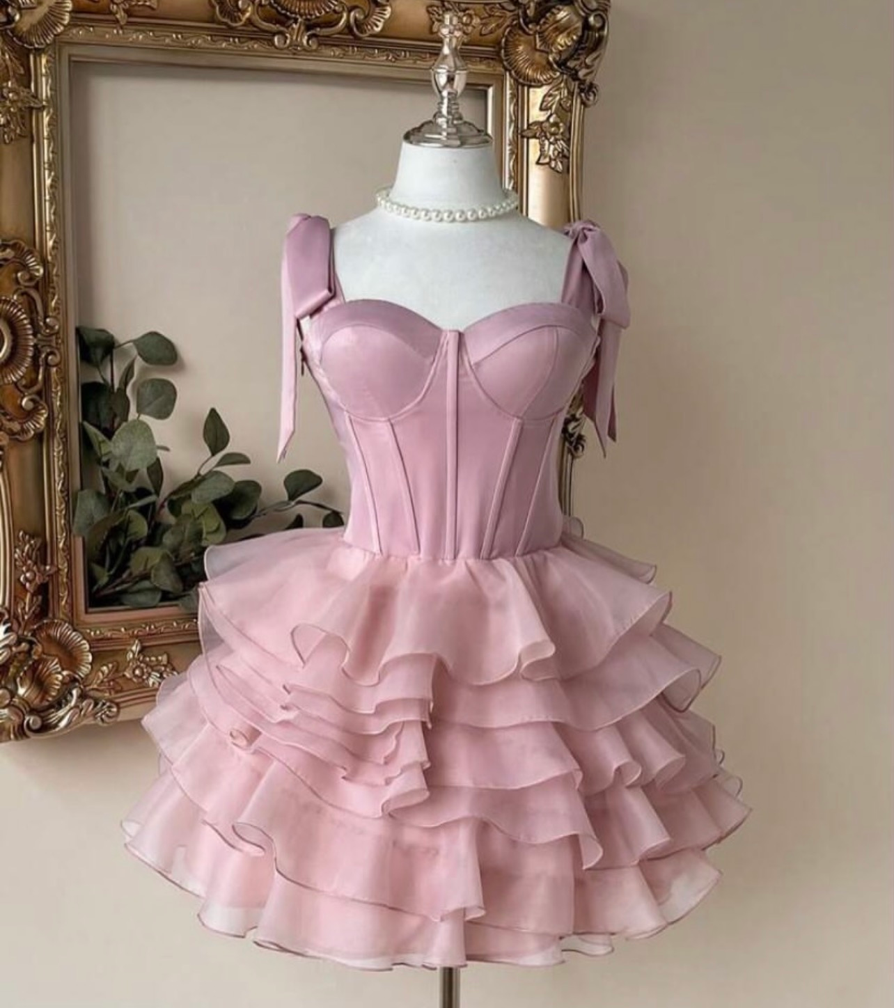 A Line Pink Homecoming Dress Layered Birthday Dress J11368