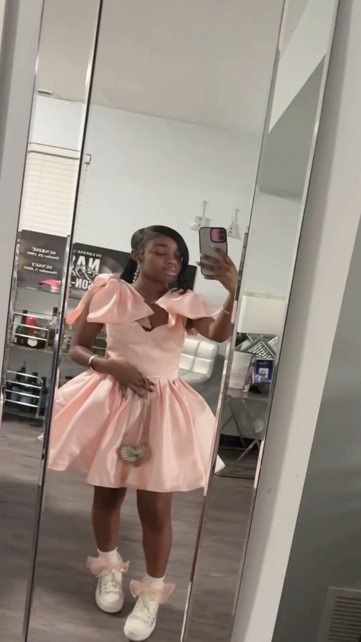 A Line Pink Homecoming Dress With Bow Straps Short Birthday Dress  J10789