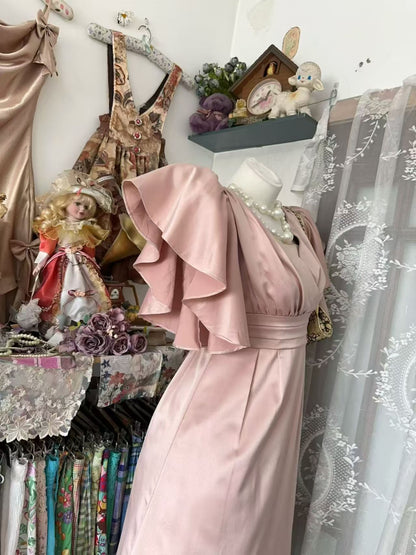 A Line Pink Satin Homecoming Dress Short Modest Birthday Dress J10864