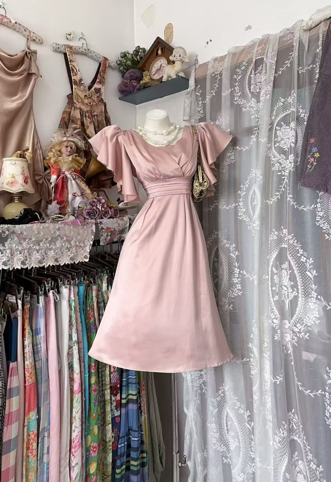 A Line Pink Satin Homecoming Dress Short Modest Birthday Dress J10864