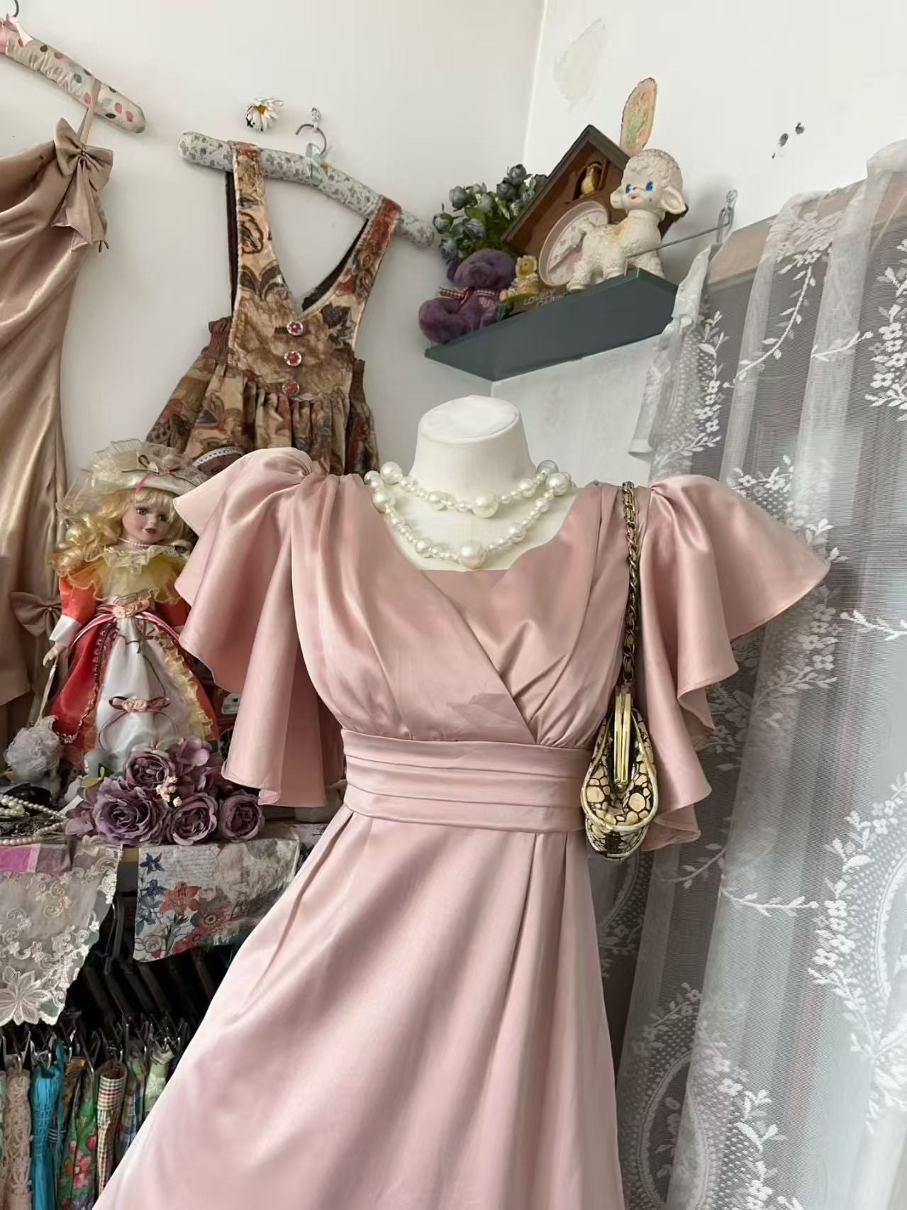A Line Pink Satin Homecoming Dress Short Modest Birthday Dress J10864