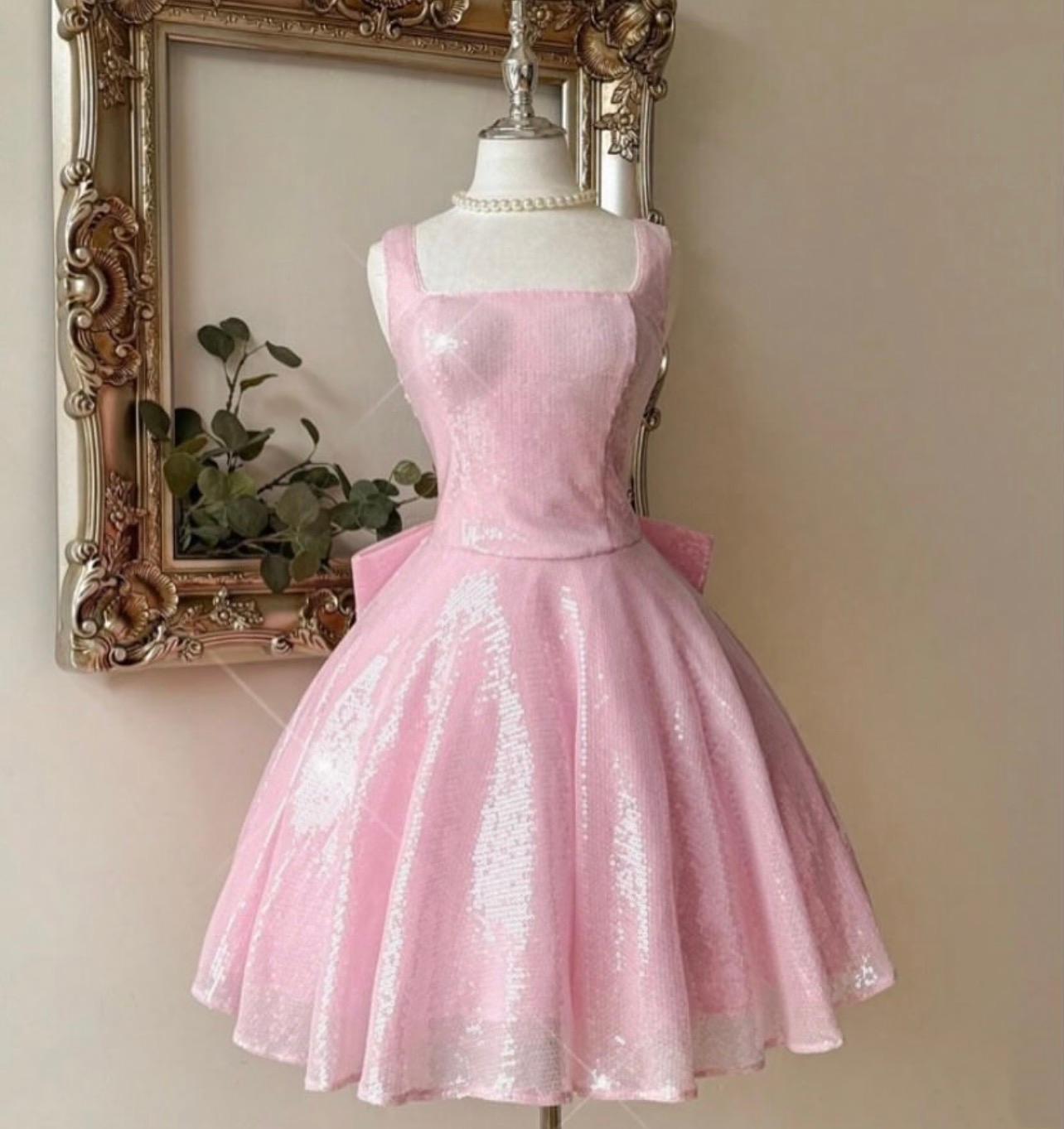 A Line Pink Sequin Homecoming Dress Short Birthday Dress  J11355