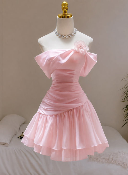 A Line Pink Short Birthday Dress Chiffon Party Dress  J10978