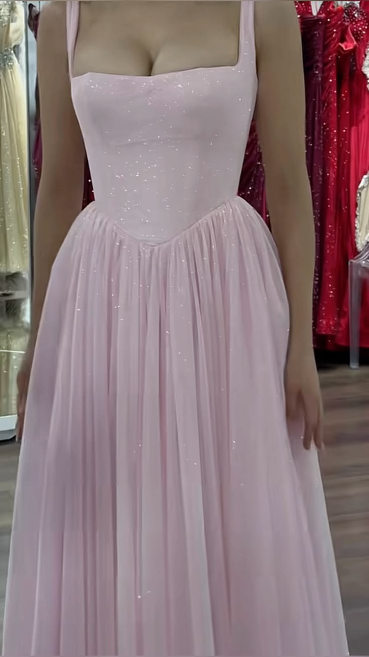 A Line Pink Sparkle Prom Dress Formal Wedding Guest Dress J9977