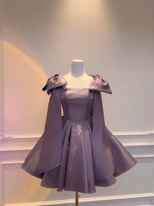 Robe de bal bustier violette en satin avec appliques, robe de soirée formelle J9413