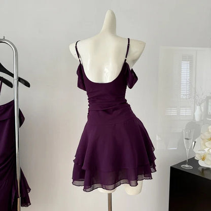 A Line Purple Chiffon Homecoming Dress Short Party Dress   J11381