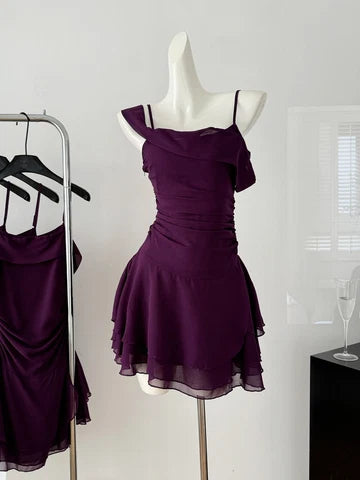 A Line Purple Chiffon Homecoming Dress Short Party Dress   J11381