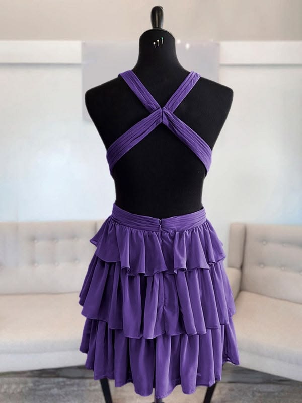A Line Purple Chiffon Layered Homecoming Dress J10758