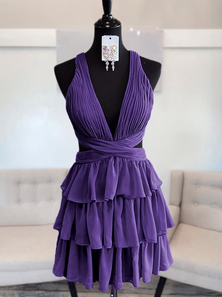 A Line Purple Chiffon Layered Homecoming Dress J10758 – JulyProm