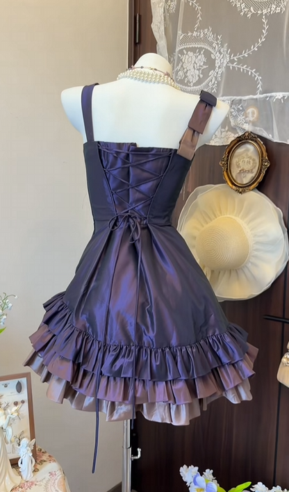A Line Purple Satin Homecoming Dress Ruffled Birthday Dress  J11177