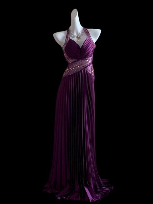 Robe de bal bustier violette en satin avec appliques, robe de soirée formelle J9413
