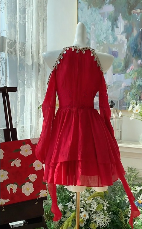 A Line Red Chiffon Homecoming Dress Short Birthday Dress  J10973