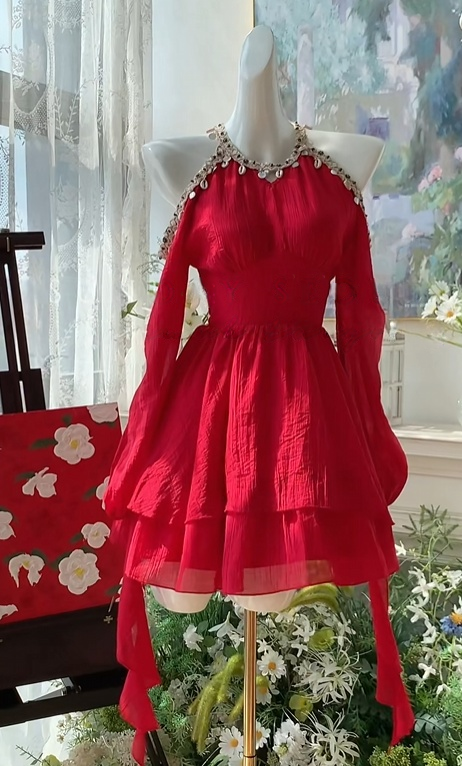 A Line Red Chiffon Homecoming Dress Short Birthday Dress  J10973