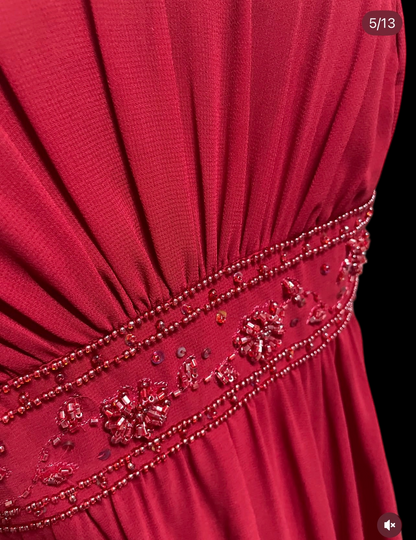A Line Red Chiffon Retro Prom Dress Formal Evening Gown  J12065
