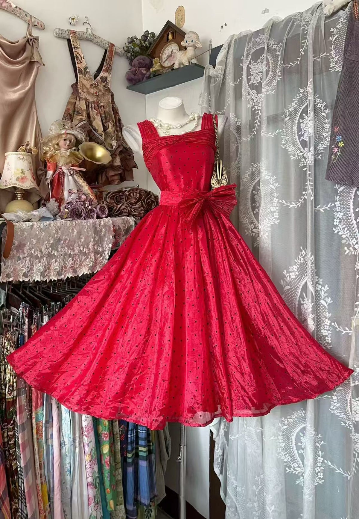 A Line Red Polka Dot Birthday Dress Short Evening Dress  J11869