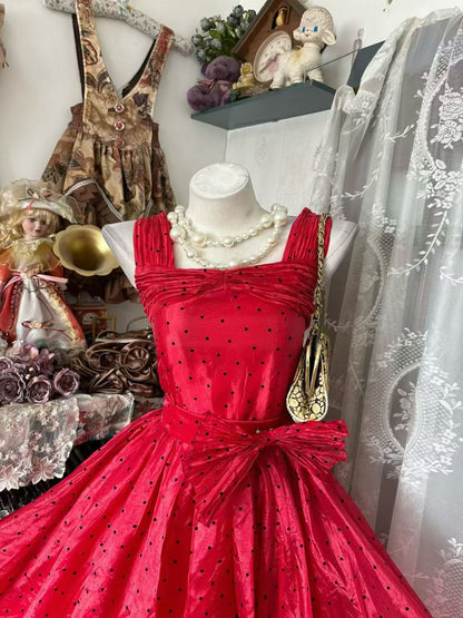 A Line Red Polka Dot Birthday Dress Short Evening Dress  J11869
