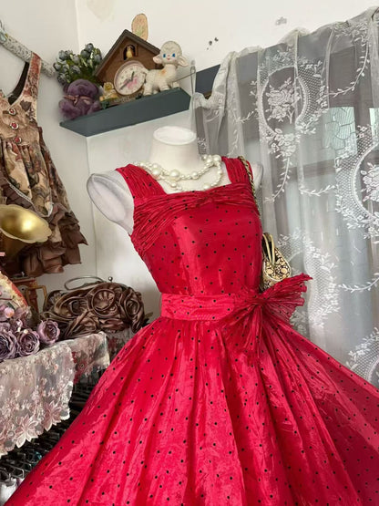 A Line Red Polka Dot Birthday Dress Short Evening Dress  J11869