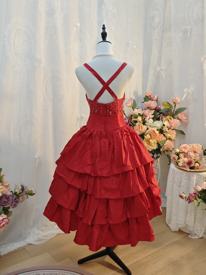A Line Red Short Birthday Dress Layered Homecoming Dress J10107