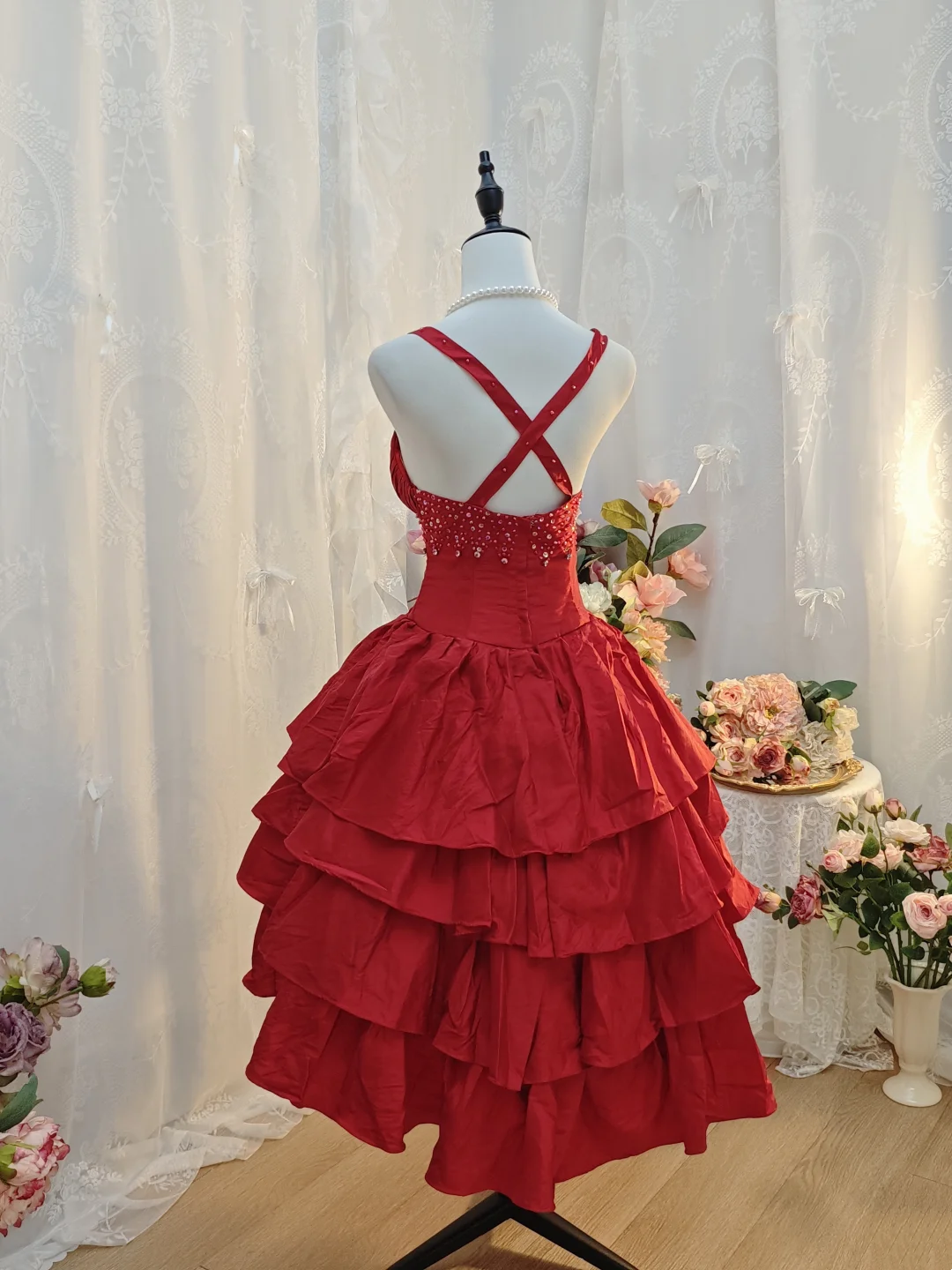 A Line Red Short Birthday Dress Layered Homecoming Dress J10107