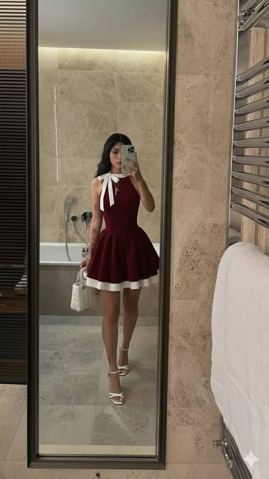 A Line Red Short Birthday Outfit Homecoming Dress   J11179