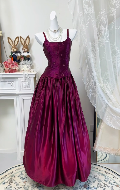 Robe de bal bustier violette en satin avec appliques, robe de soirée formelle J9413