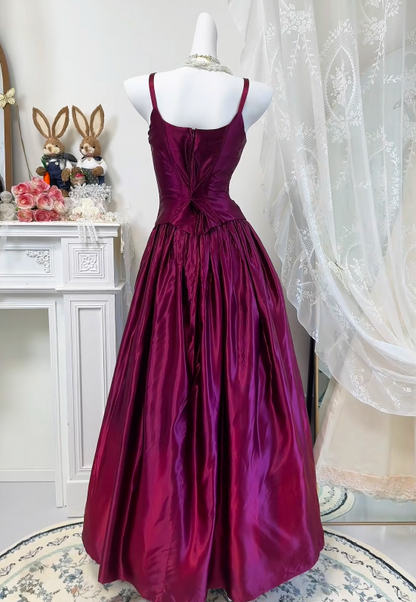 A Line Retro Satin Prom Dress Fuchsia Evening Dress  J11176