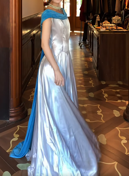 A Line White Satin Formal Prom Dress Princess Gown Evening Dress  J9670