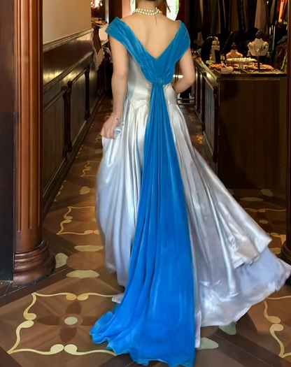 A Line White Satin Formal Prom Dress Princess Gown Evening Dress  J9670