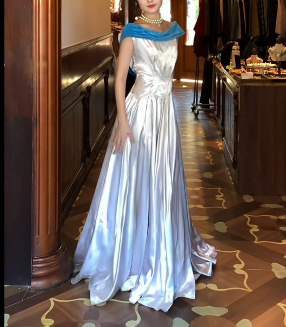 A Line White Satin Formal Prom Dress Princess Gown Evening Dress  J9670