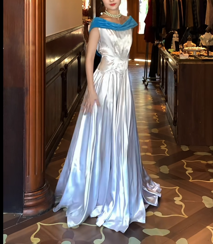 A Line White Satin Formal Prom Dress Princess Gown Evening Dress  J9670
