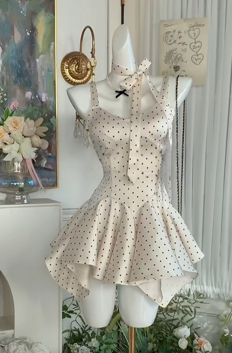 A Line Satin Polka Dot Homecoming Dress Short Birthday Dress  J10988